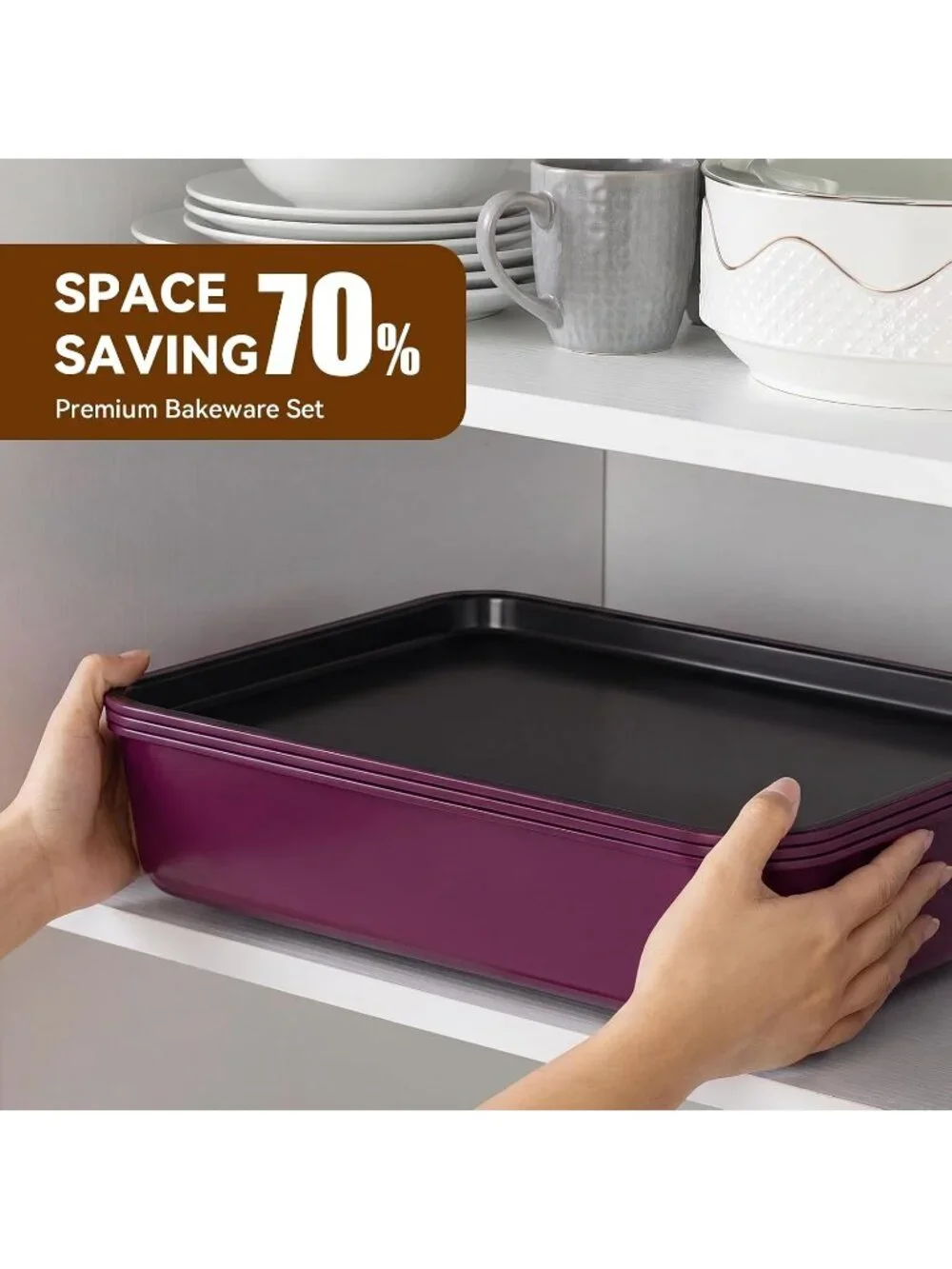 13-Piece Plum Includes Cookie Sheet with Rack Cake Pan Nonstick Bakeware Sets